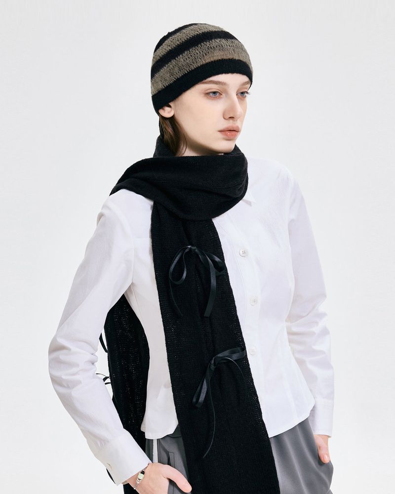 Ribbon Tied Beanie _ BLACK