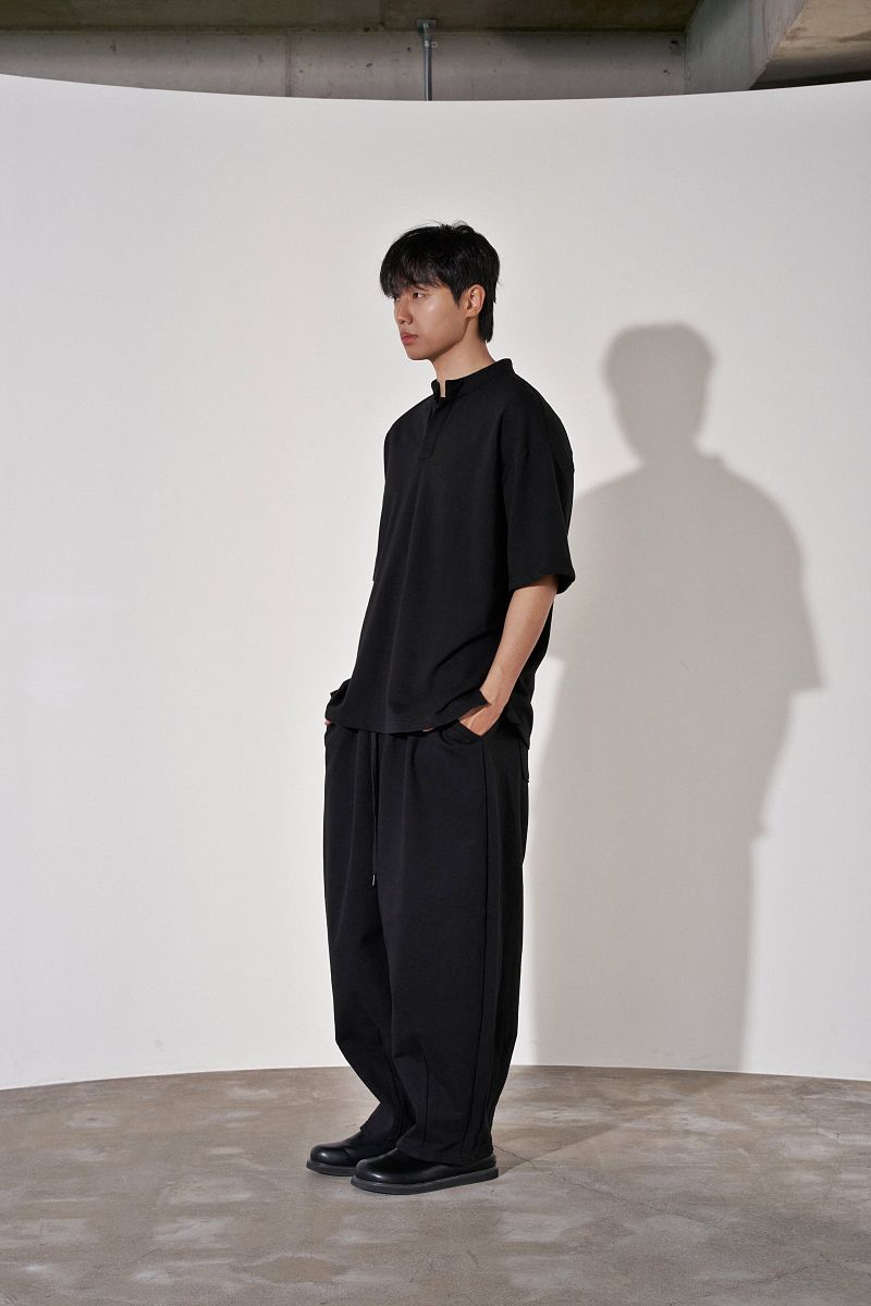 S-C OPEN HENLEY-NECK 1/2 TEE (Black)