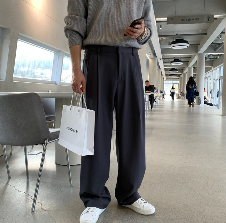 Deface Front Turtle Back Banding Wide Slacks