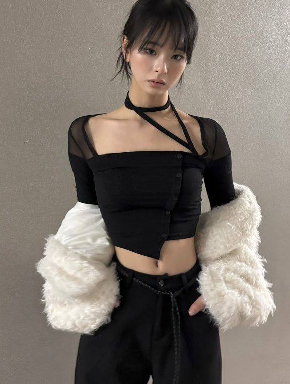 Mesh see-through string t-shirt