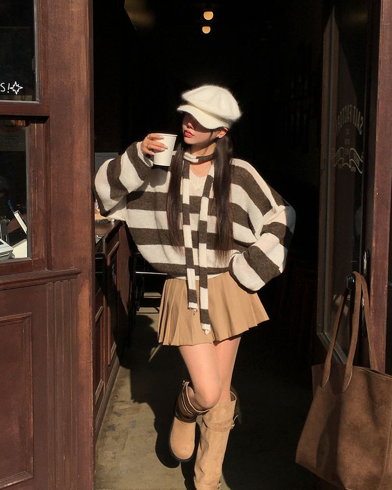 [ORIGINAL] LACKUN Striped Muffler Knit Set