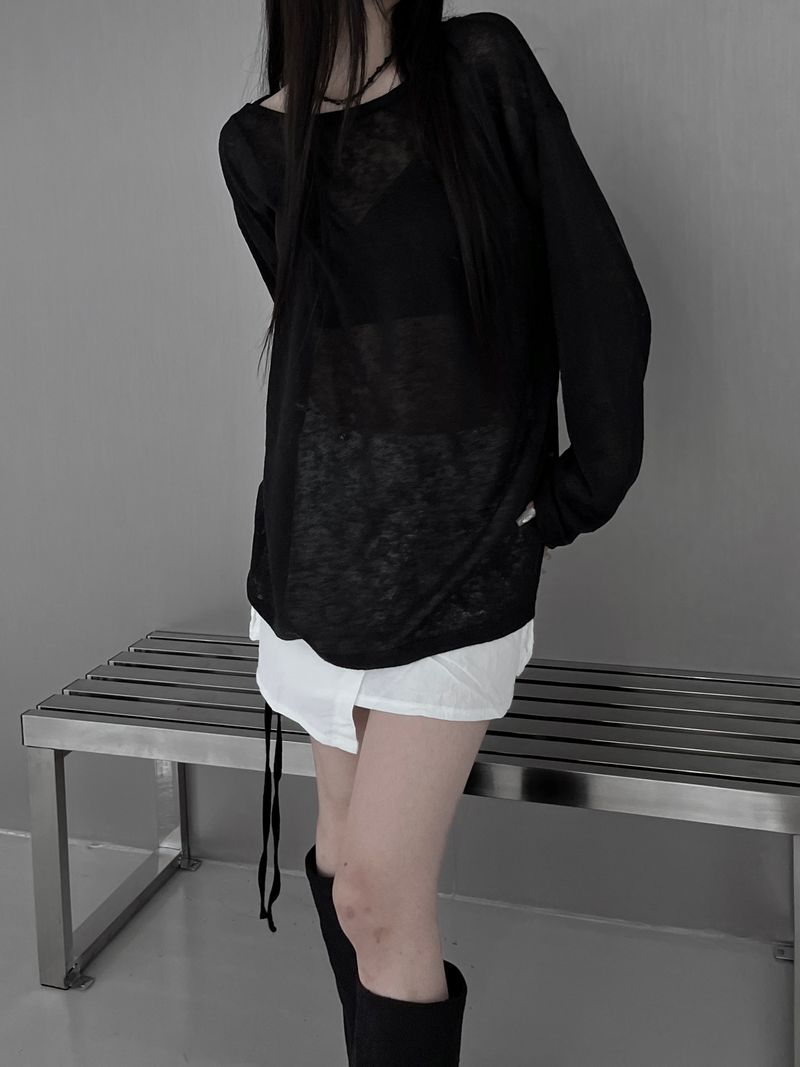 linen see-through long sleeve T (2color)