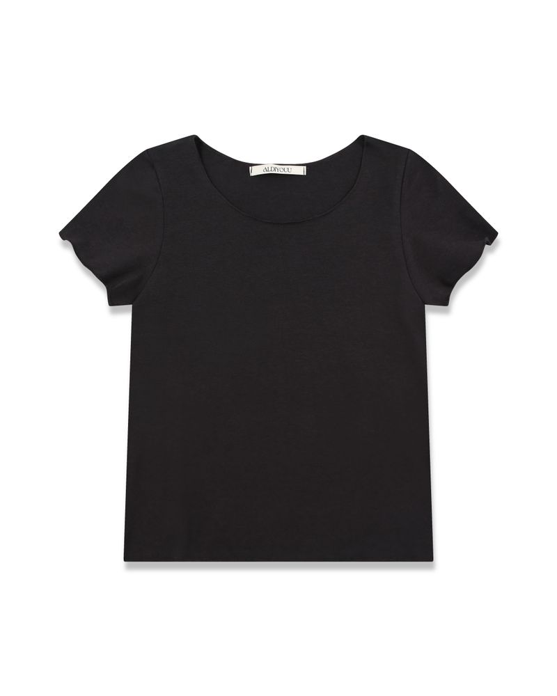 aldiyouu（アルディユー）の「レタスヘム 半袖Tシャツ_チャコール（トップス）」