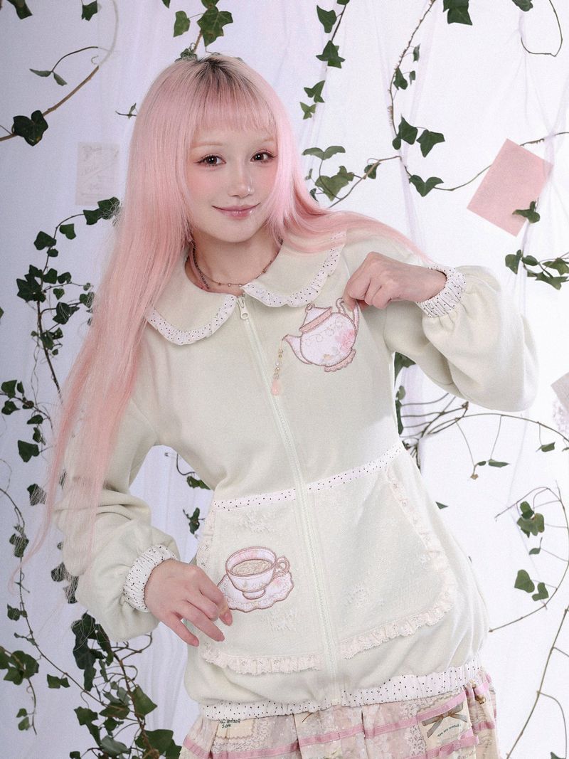 rose island（ローズアイランド）の「ROSE ISLAND アップリケフェイクポケットドールカラーカーディガン（ジャケット/アウター）」