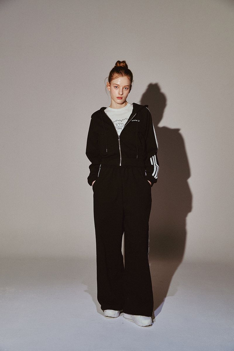 Lace Tape Hood Zip-Up Black