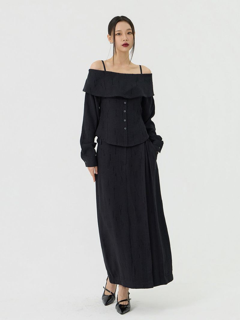 vadefy(ベイディフィー)の「Scratch Low-Rise Long Skirt, Black(Skirts)」