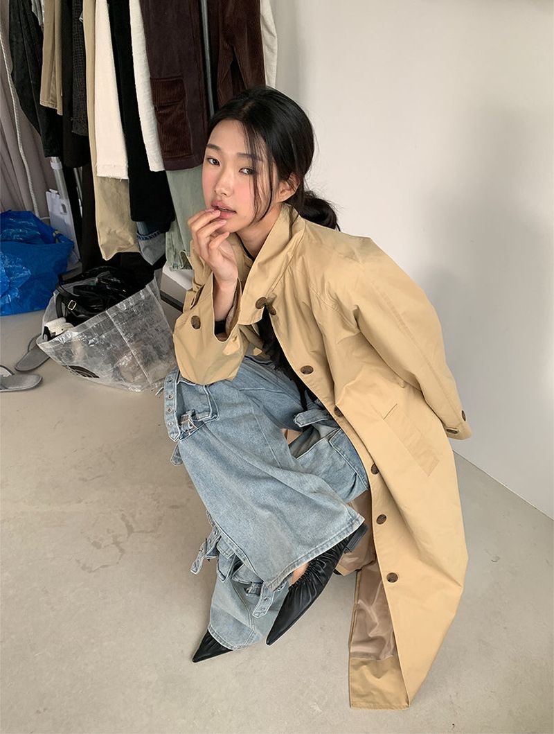 HIGH NECK MAXI TRENCH COAT (3C)
