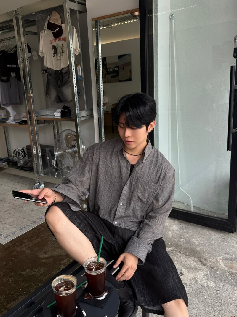 Mist checkered long sleeve shirt