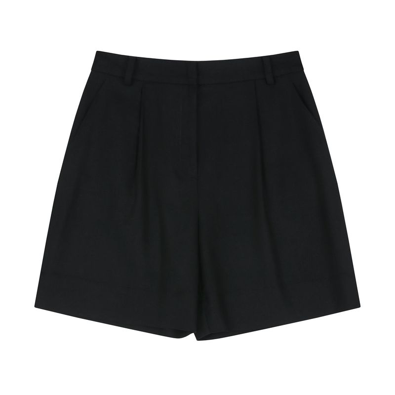 One tuck Half Pants Black