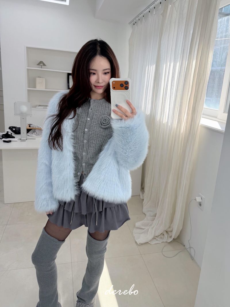 Sky Cloud No Collar Fur Jacket