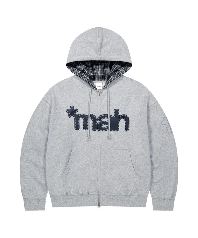 mah LOGO CHECK ZIP-UP HOODIE_GREY