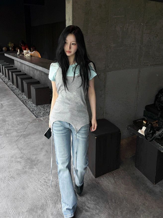 Long halter strap layered top