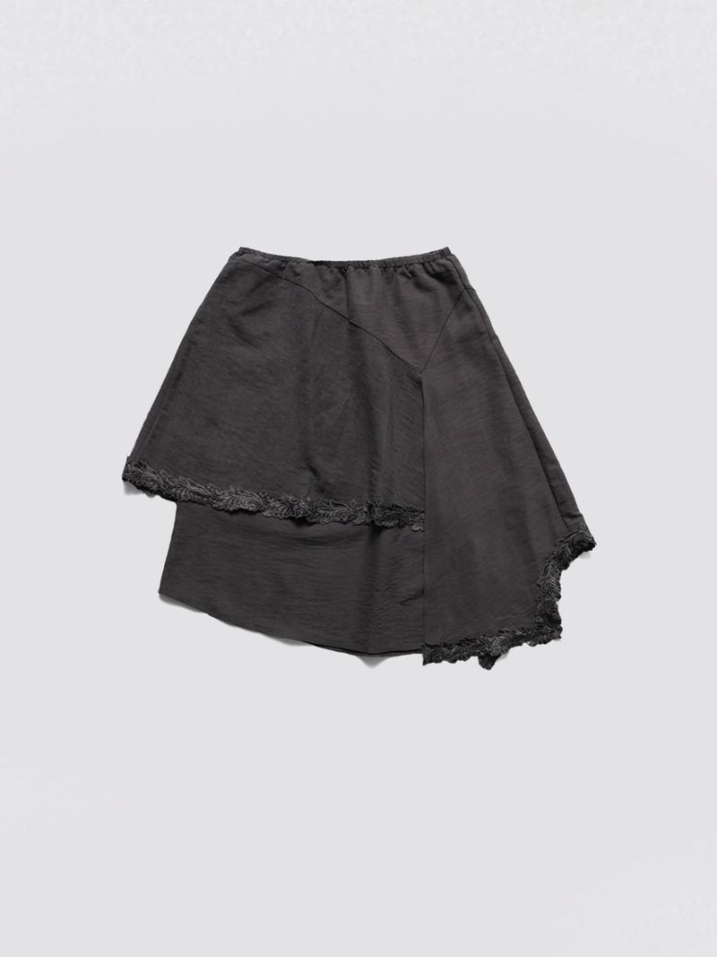 HOPESMORE(ホープスモア)の「Unbalanced Lace Midi Skirt_Charcoal(Skirts)」