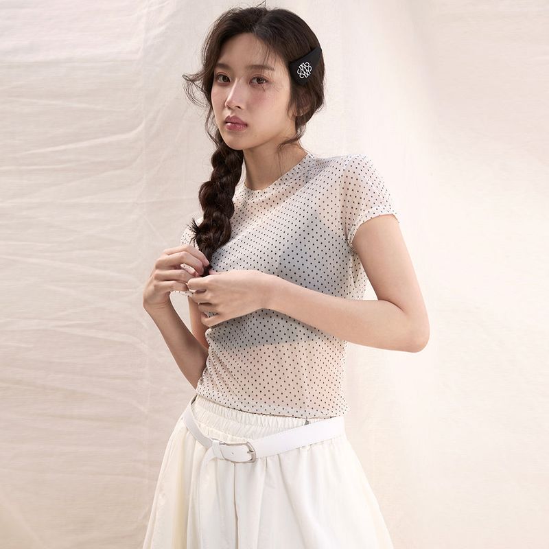 NICK&NICOLE（ニック＆ニコール）の「DOTS MOCK NECK HALF TOP_IVORY（Tops）」