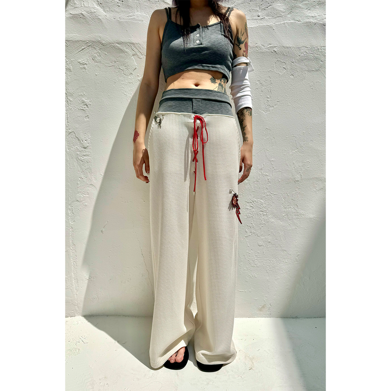TWO-TONE WAIST WAFFLE PANTS