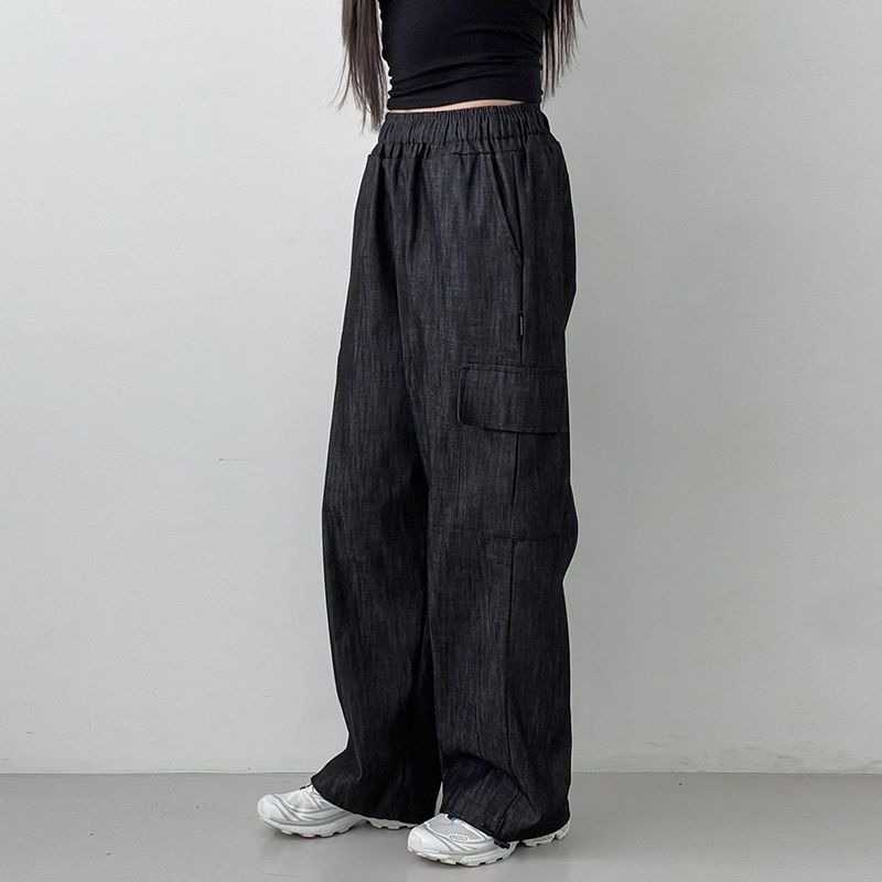 WIDE CARGO DENIM PANTS [BLACK]