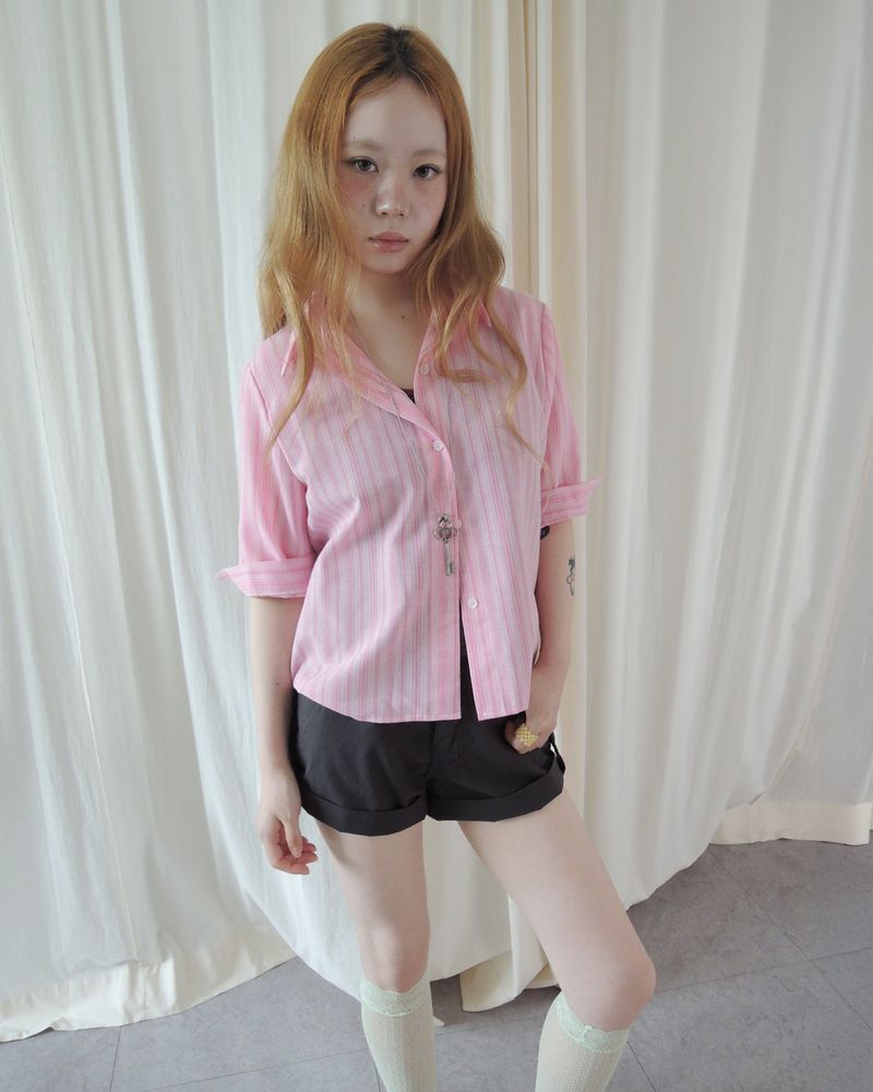 NUPHLO(ニューフロー)の「CANDY STRIPE 3/4 SLEEVE SHIRT(Tops)」