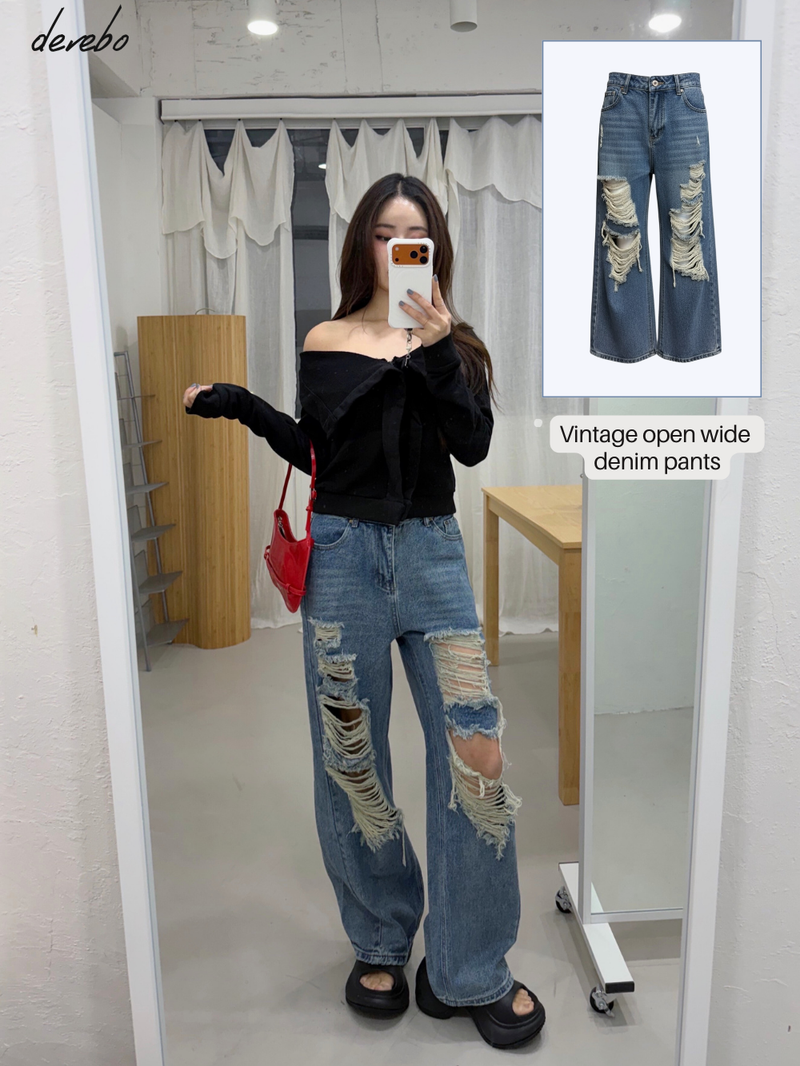 Vintage open wide denim pants