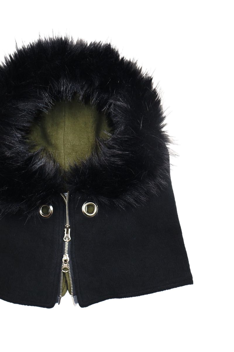 FUR HOODED WARMER - KHAKI BLACK