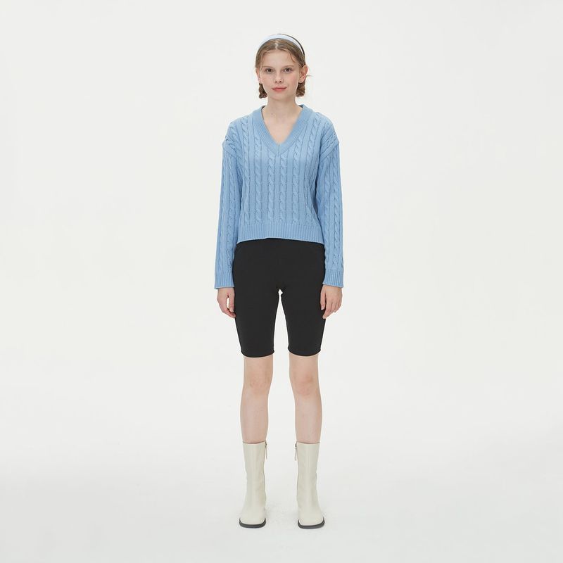 V NECK CABLE CROP KNIT_SKY BLUE