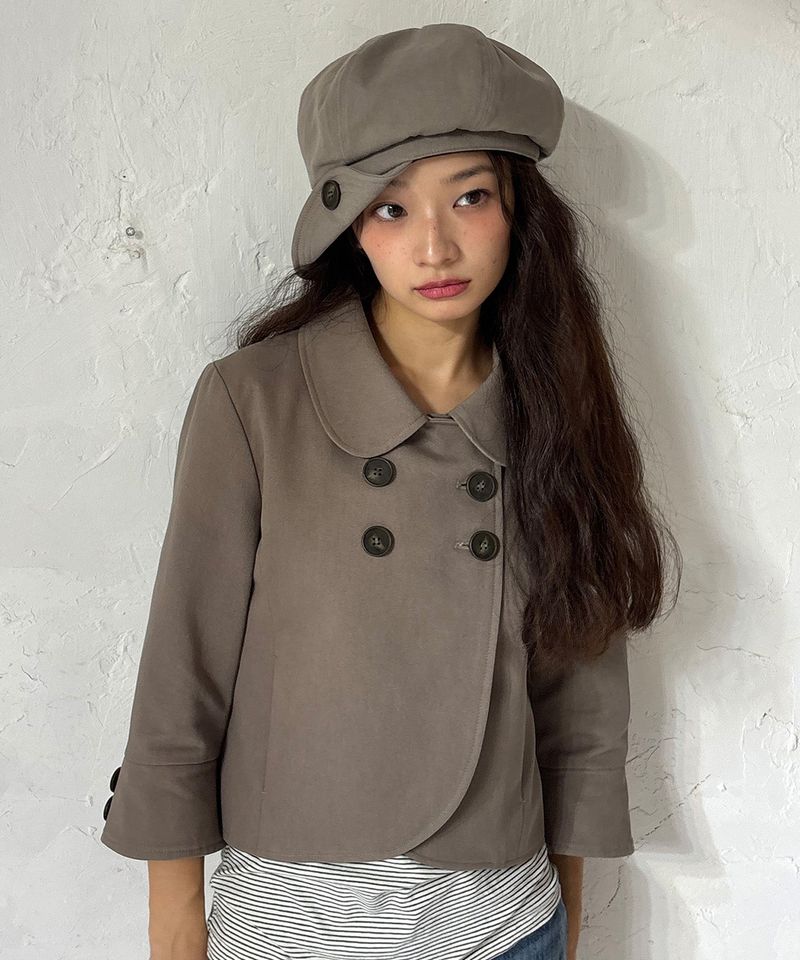 DOUBLE BUTTON COLLAR JACKET - TAUPE GRAY