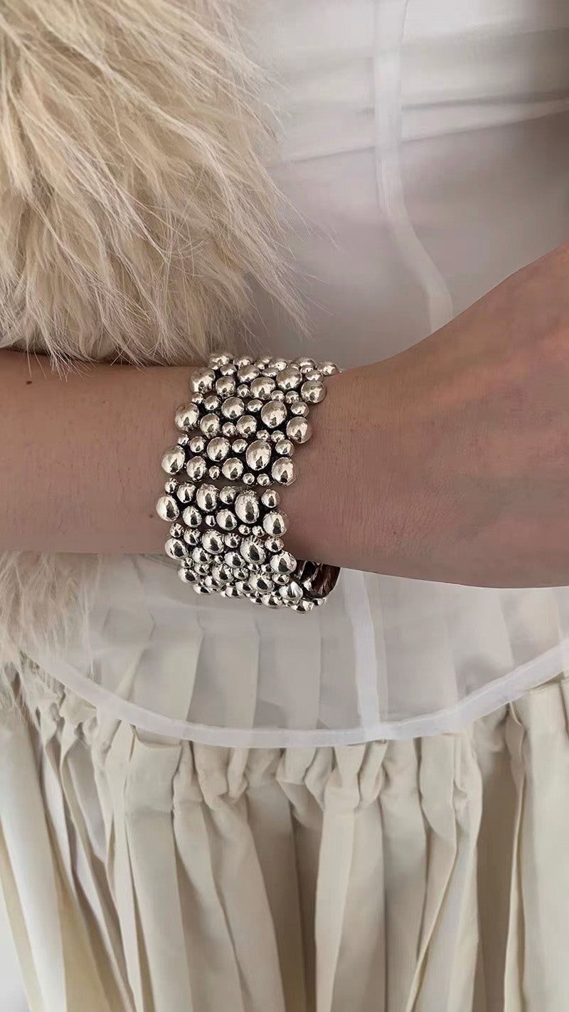 Silver balls wide band bangle