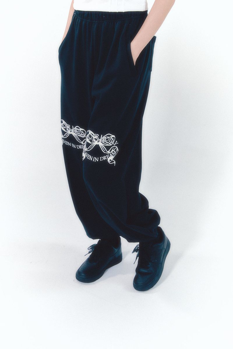 Knee Point Ribbon Jogger Pants Black