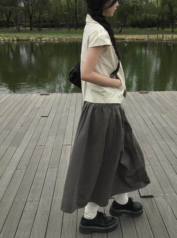 Mote Keyring Fold Shirred Cotton Long Skirt