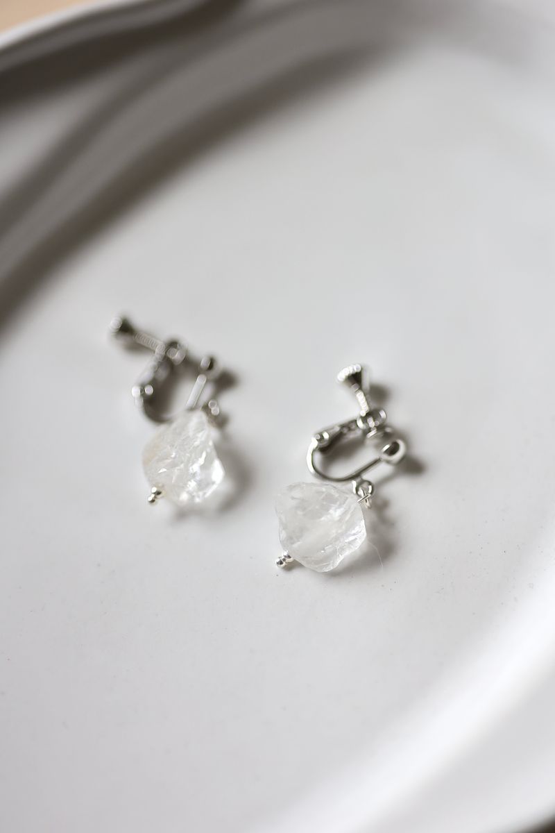 Rock Crystal Silver 925 Pierce handmade