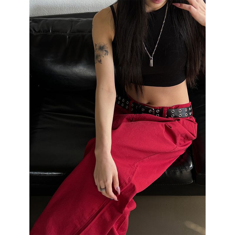 [Unisex] Red cotton wide pants