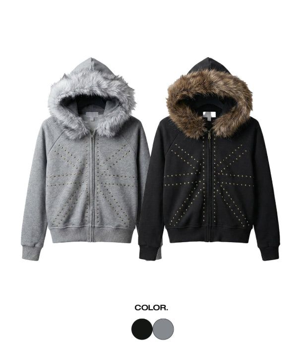 Cross Studded Hood Zip-Up