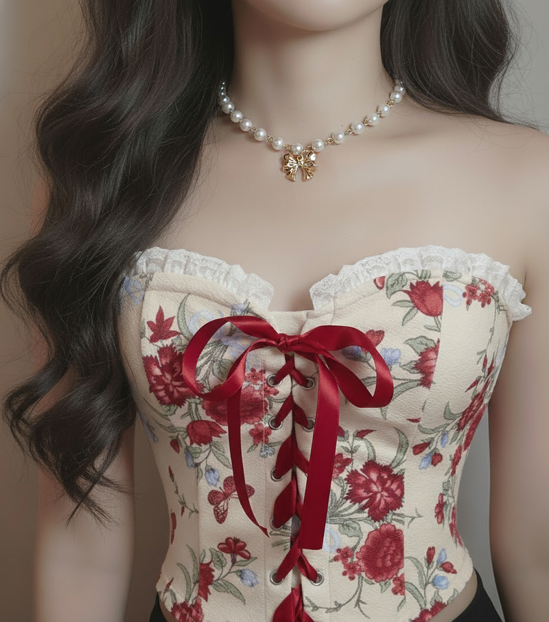 [Anti-tarnish] Adorable Ribbon Pearl Choker Necklace - Gold Color