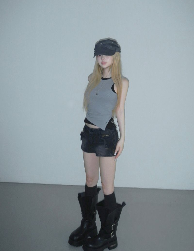 side chrome ribbed tank top(2 color)