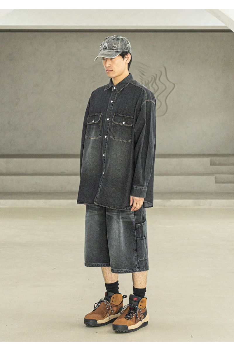 BERMUDA PLEATS CARPENTER DENIM SHORT PANTS MSFSP001-BK
