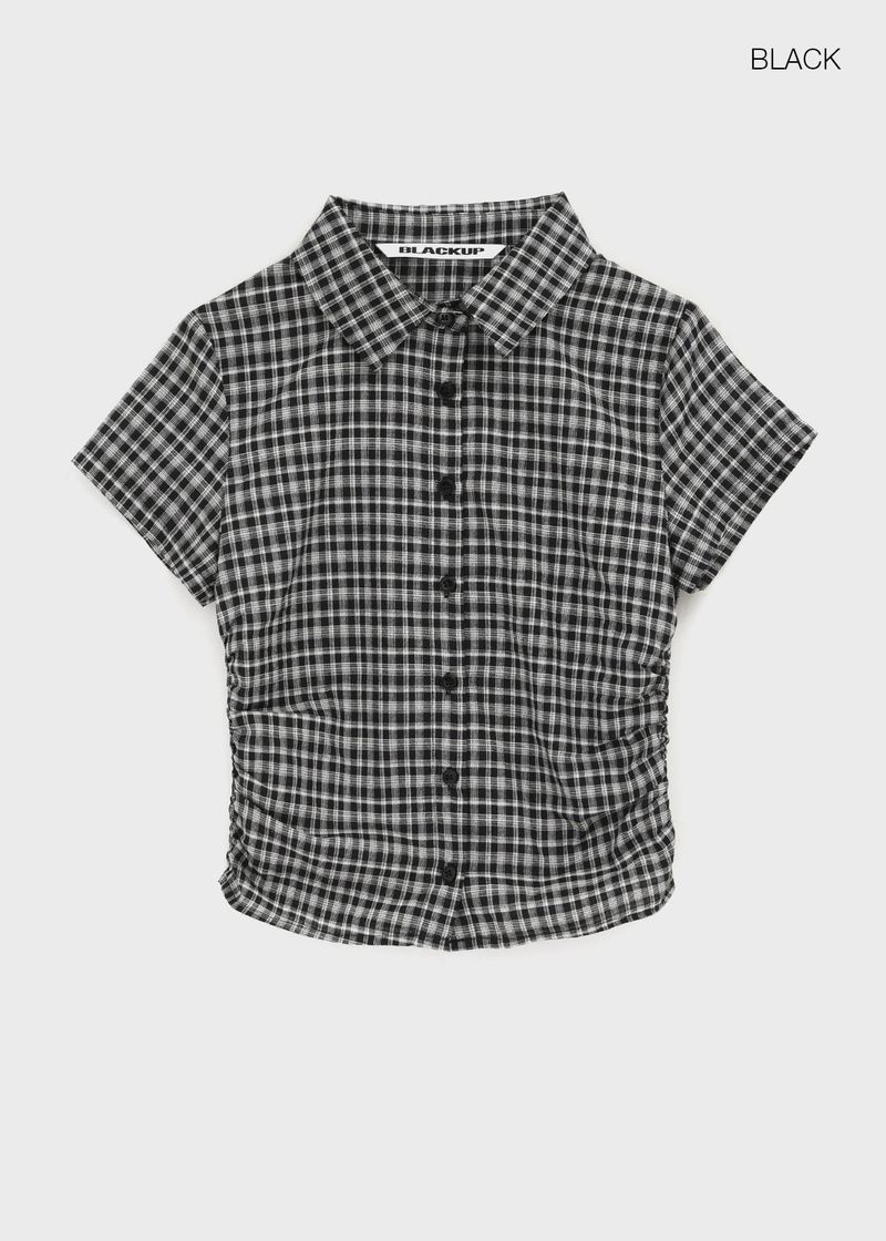 [MADE] Seriu Checked Shirring Short-Sleeve Shirt