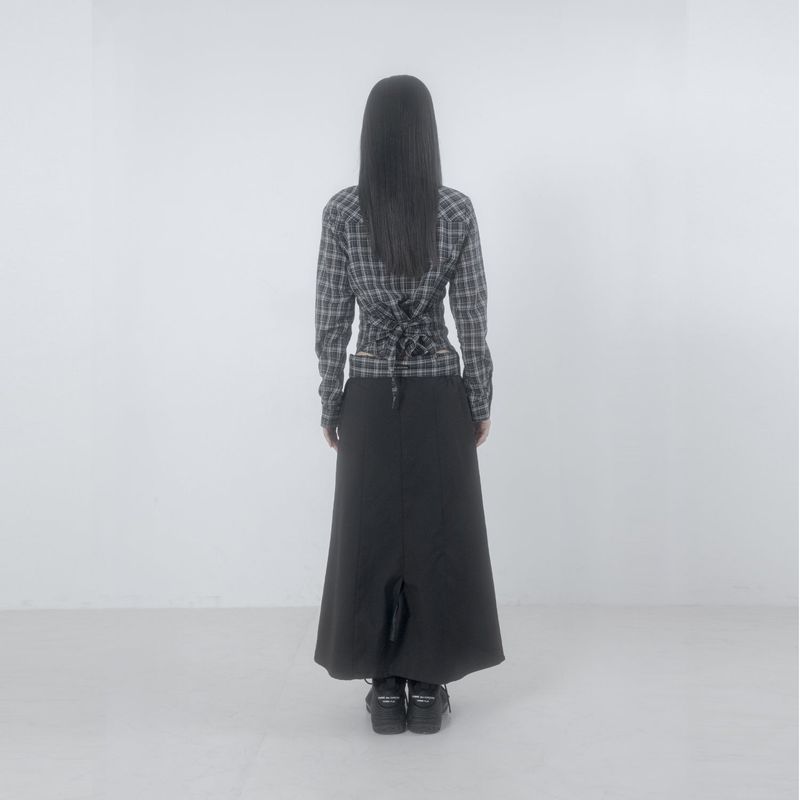 Folded check maxi skirt 001