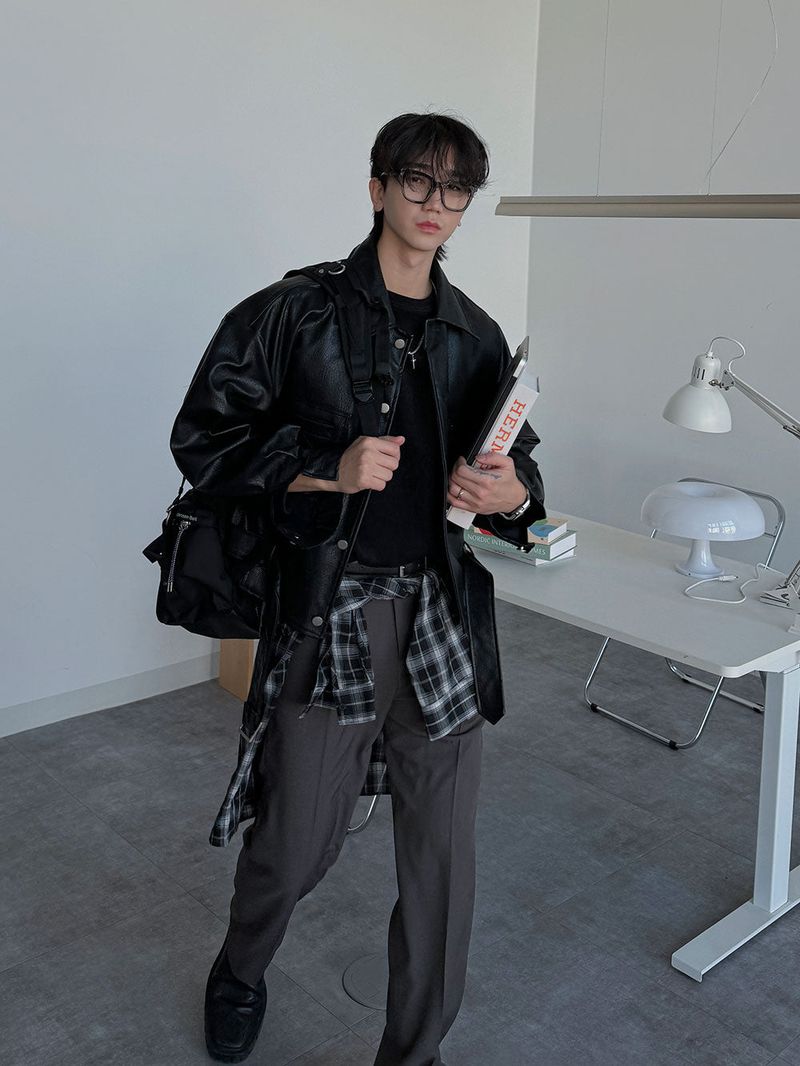 ASCLO Biker Leather Belt Jacket (2color)