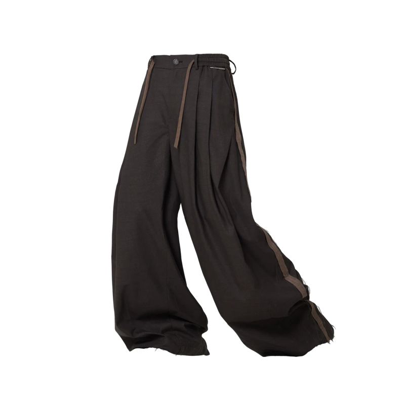 RELABEL('LABEL) anti-wrinkle pleated checkered side seam stitching loose-fitting casual pants with loose edges and a relaxed drape