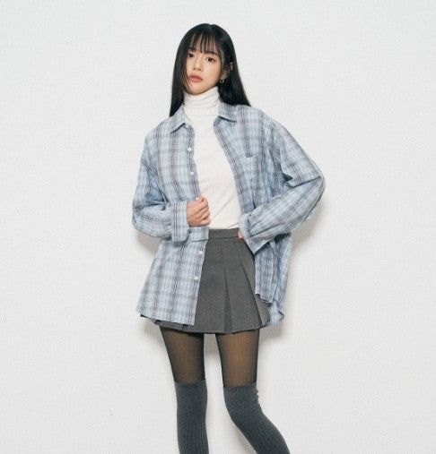 Crop Detachable Crease Check Shirt S167 Gray Achromatic
