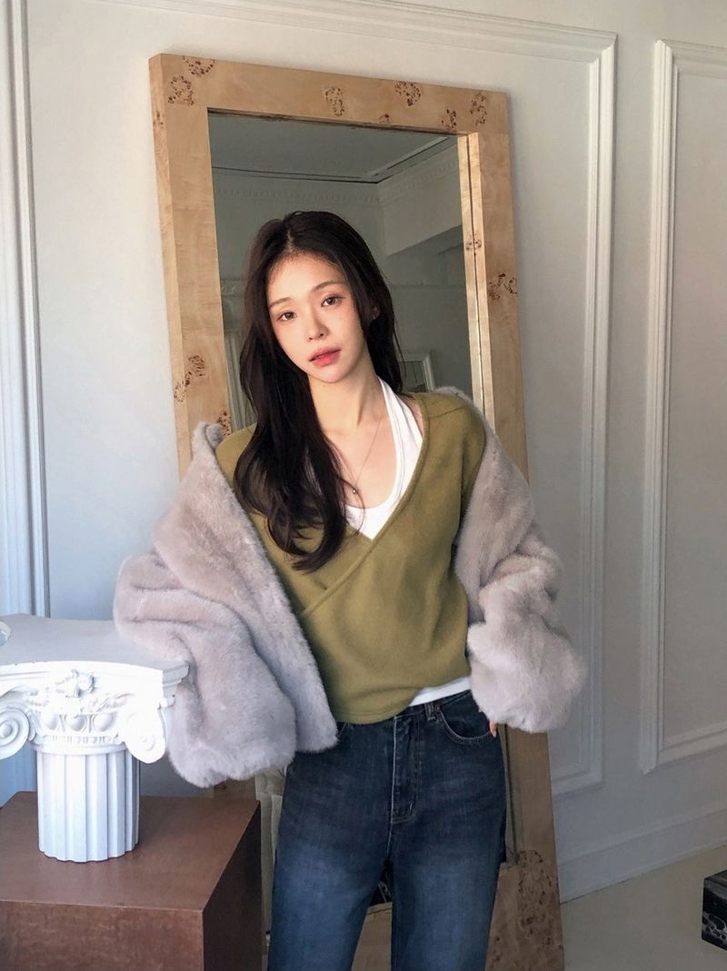 #Elegant Hairy Crop Zip-up Fur Jacket (2color)