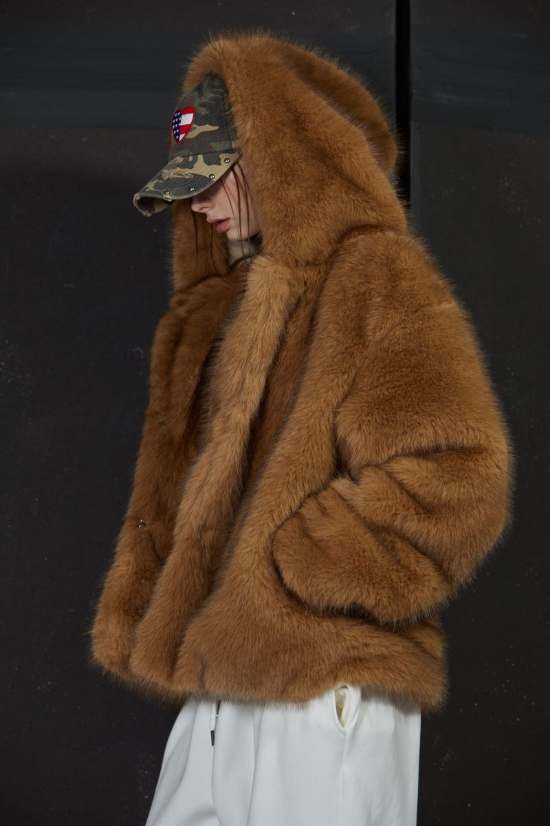 TWO TONE FUR JACKET -BROWN