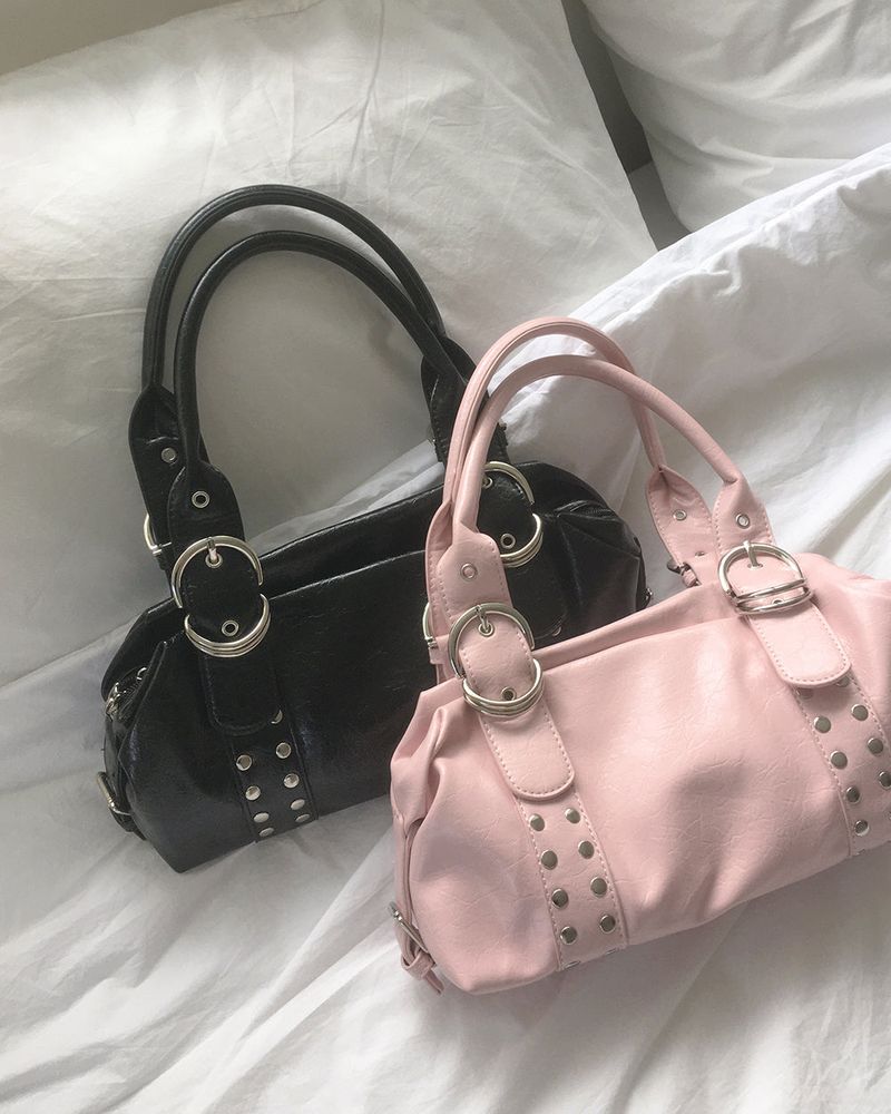 Clune Stud Eyelet Buckle Leather Shoulder Bag