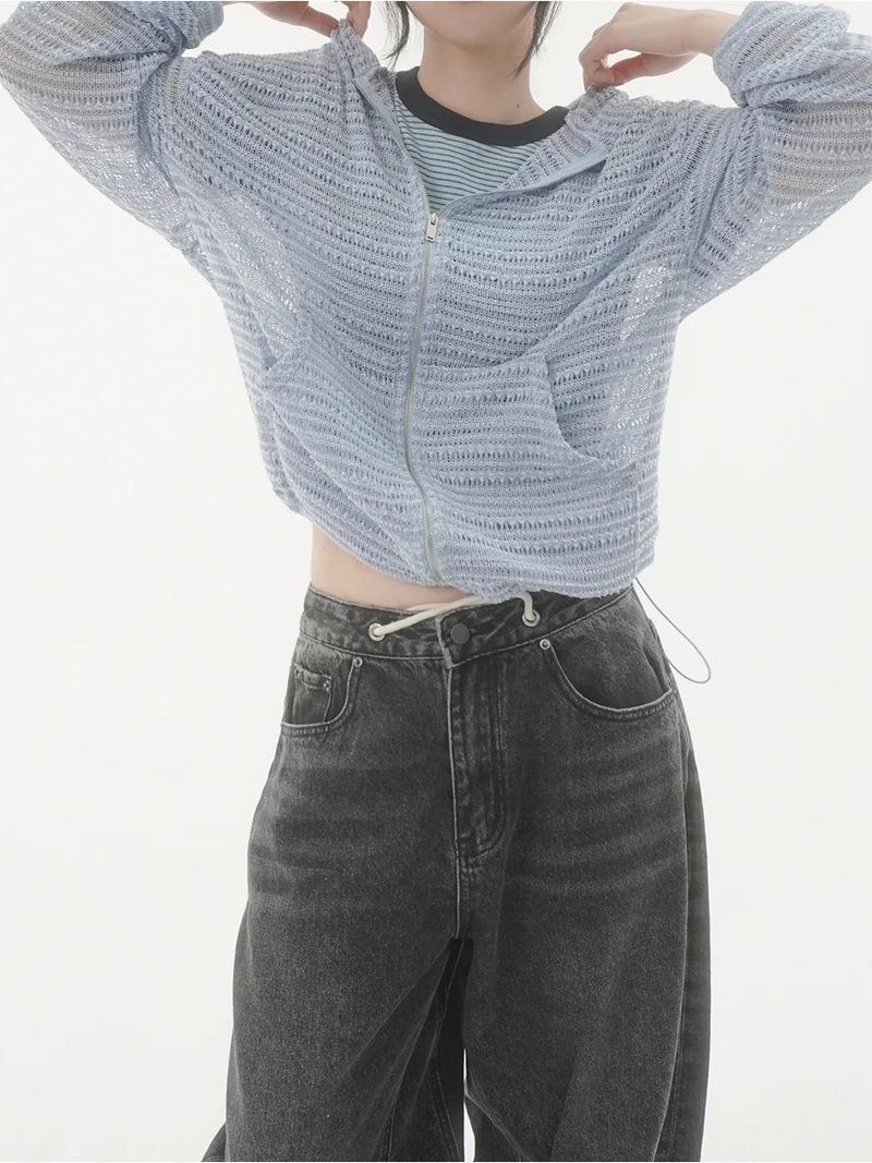 Toy jacquard knit hood zip-up -2C