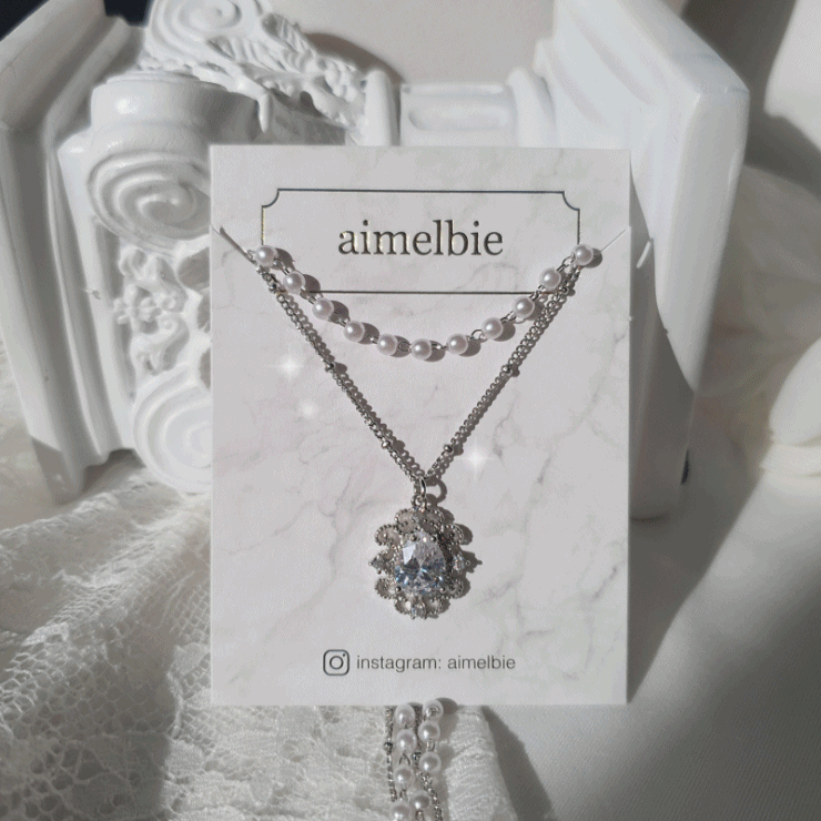 [IVE Liz Necklace/Anti-tarnish] Laced Waterdrop Layered Necklace
