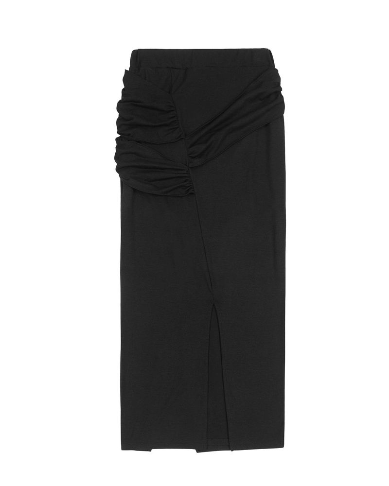 Shirring Layered Slit Skirt _ BLACK
