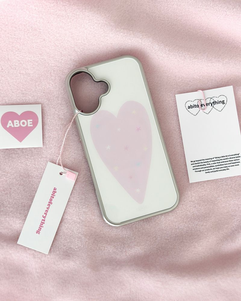 [Magsafe] PINK HEART Silver Glass Bumper Case