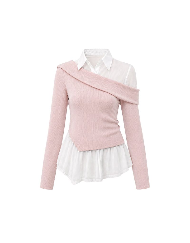 TWEEDY-A（ツウィーディア）の「[PRE-FALL] フリア グリッター オフショルダー レイヤード ロングスリーブ ニット トップ ピンク（トップス）」