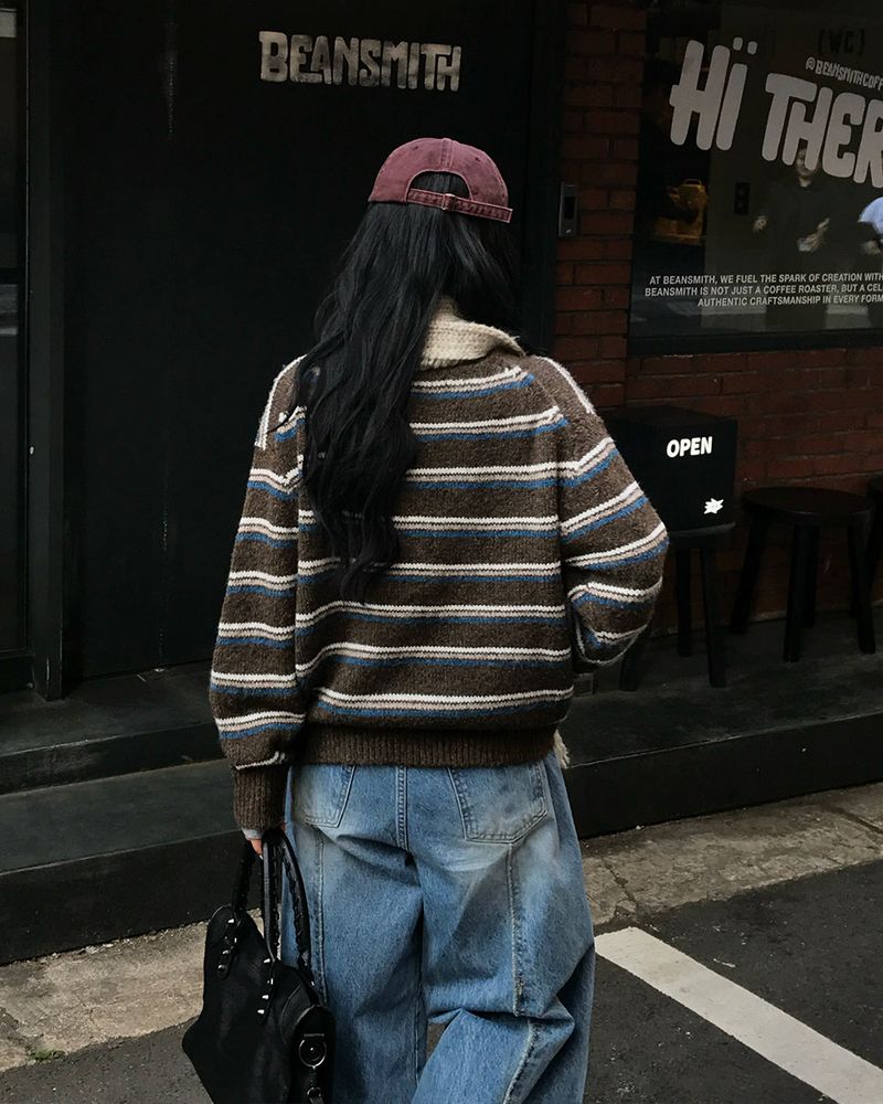 [ORIGINAL] Sand Stripe Oversized Wool Cardigan