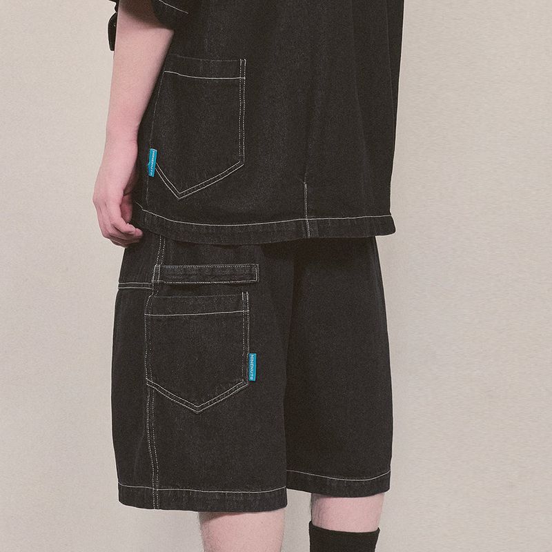 denim stitch shorts_black
