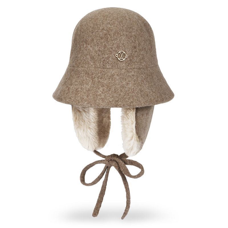 VA Curved Circle Logo Wool Blend Flap Bucket Hat / Beige